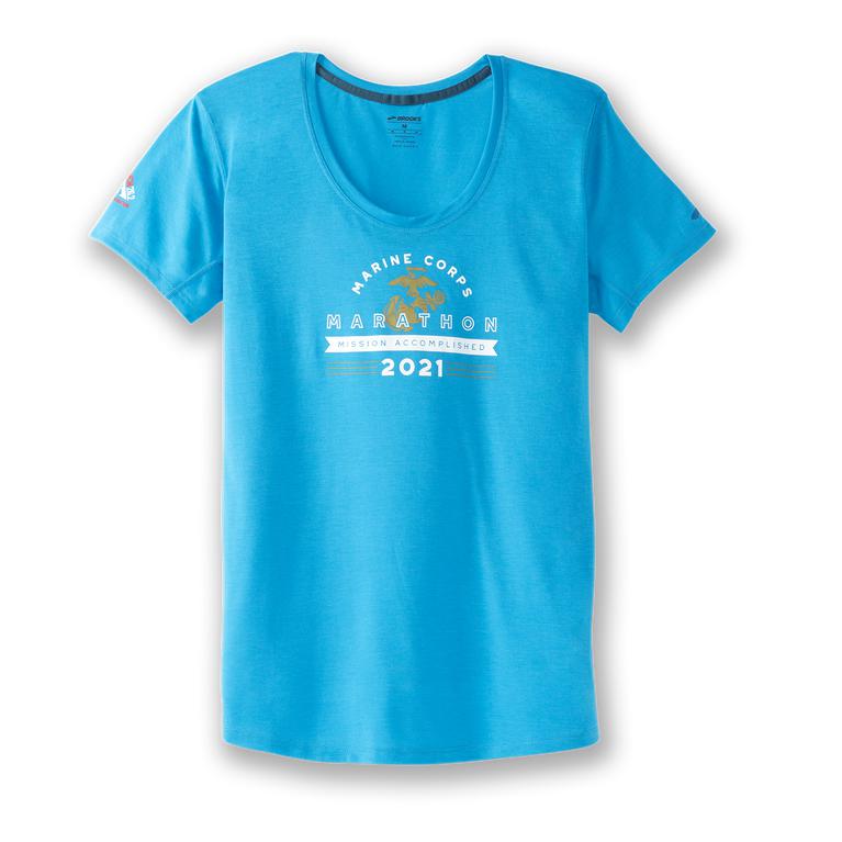 Brooks MCM21 DISTANCE GRAPHIC Short Sleeve Running Shirt Womens Canada - Electric Blue (YZH431058)
